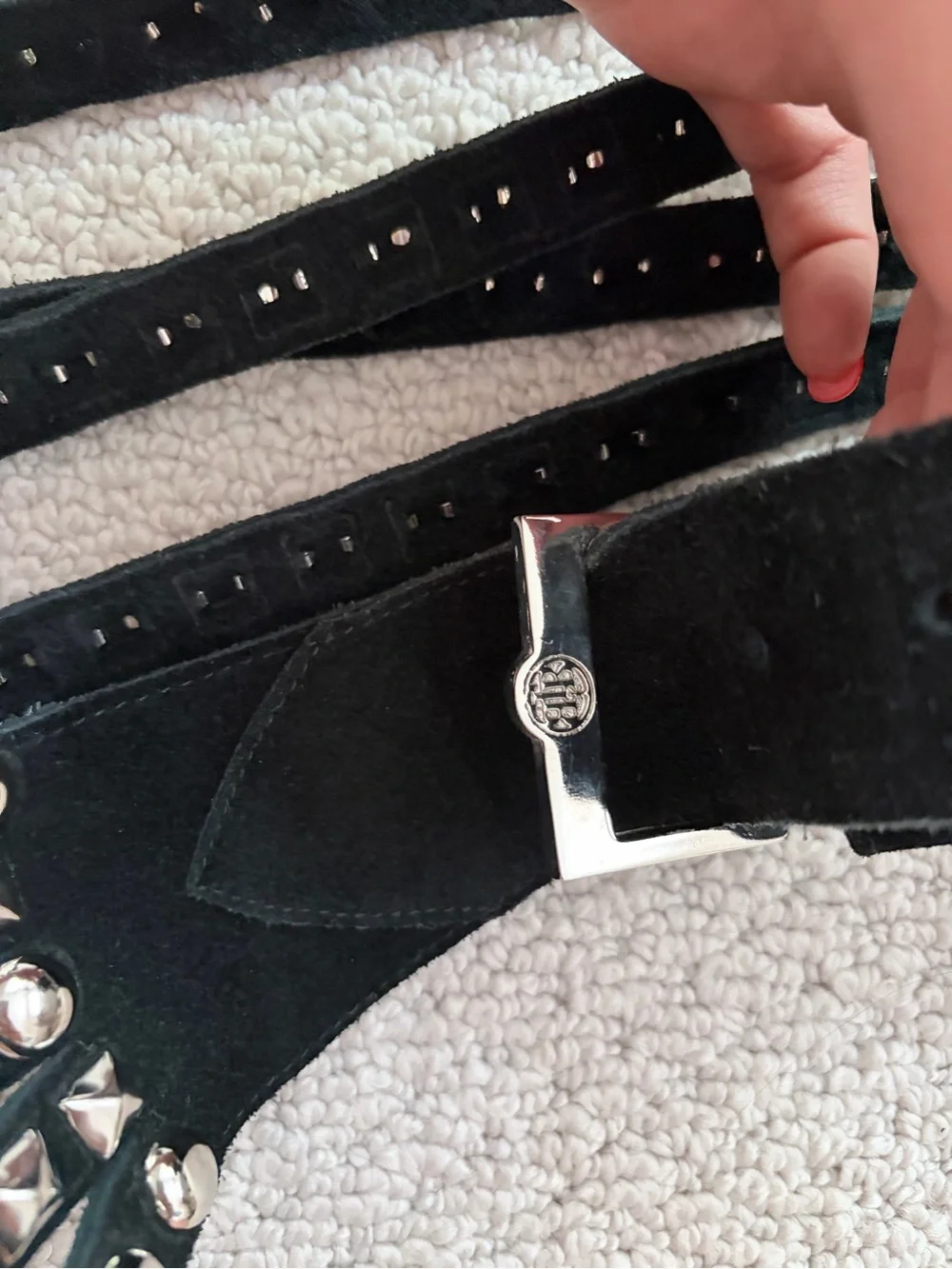B-Low The Belt Black Suede Silver Studded Multi-Strap Belt Medium